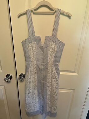 bcbg striped lace dress BCBGMaxAzria Augustin Striped Lace Tunic Dress Cream with Black Size XS